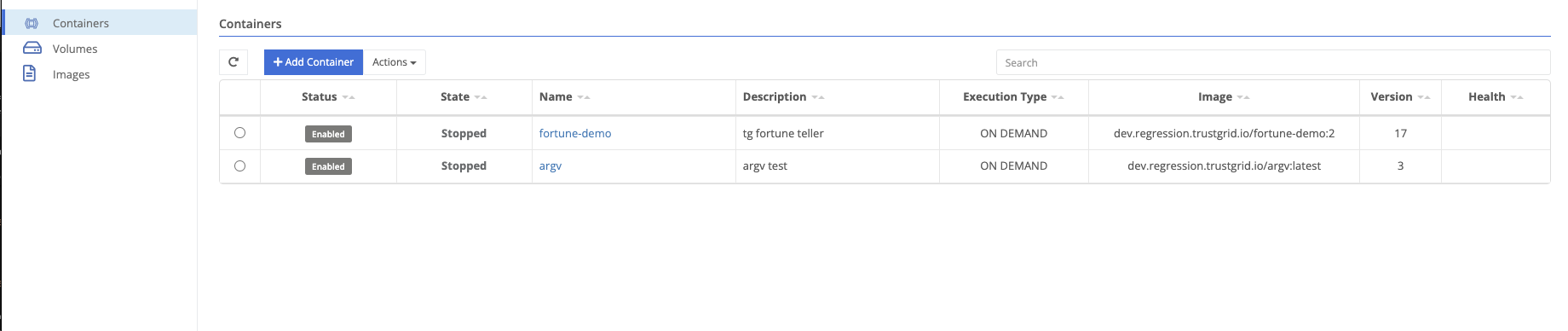 Containers List View